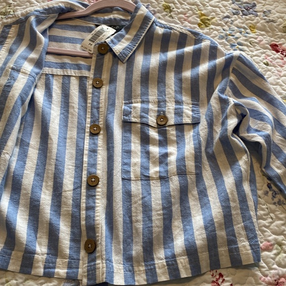 Charlie B linen blend striped jacket blue/ white NWT Sz Med see pic for material - Picture 4 of 9